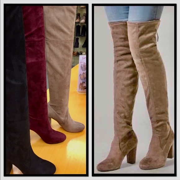 My Delicious Taupe Suede Over The Knee Heel Boots - Picture 5 of 7